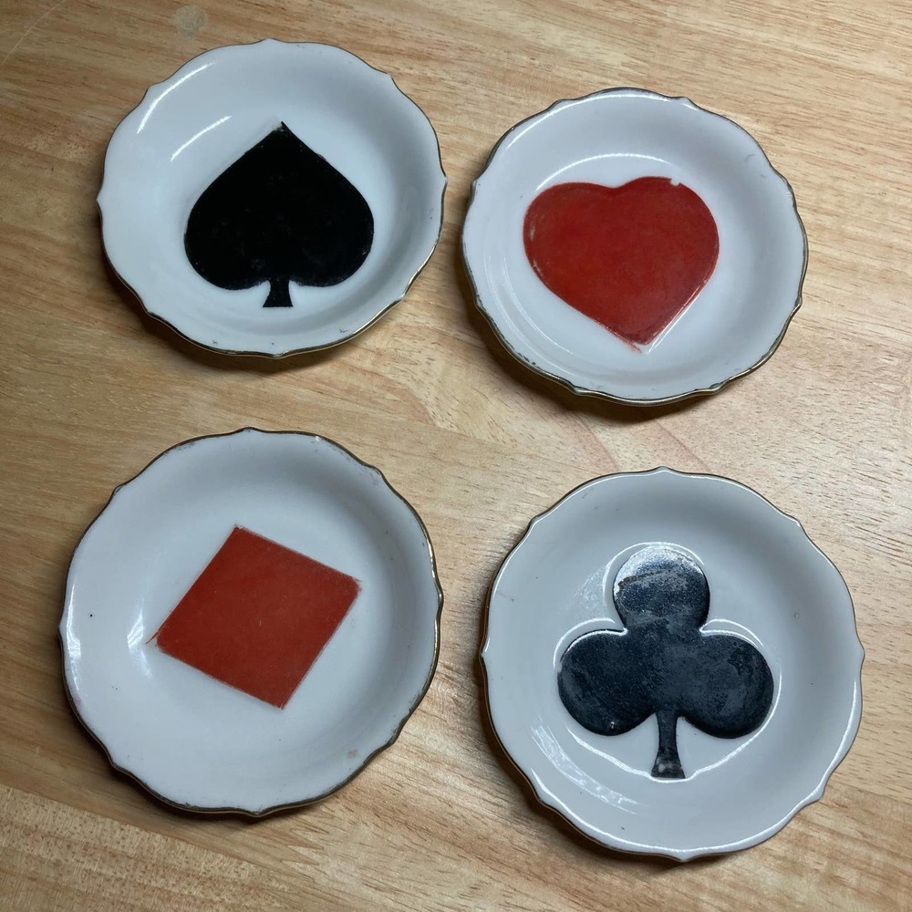 Vintage Set of 4 Porcelain Card Symbol Saucers Made in Japan Pre-Owned